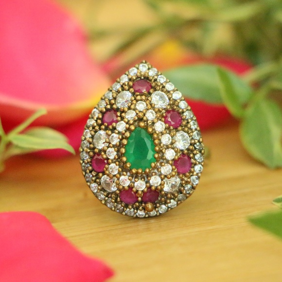 Turkish style Jewelry - 925 Sterling Emerald Ruby Topaz Ring 8
